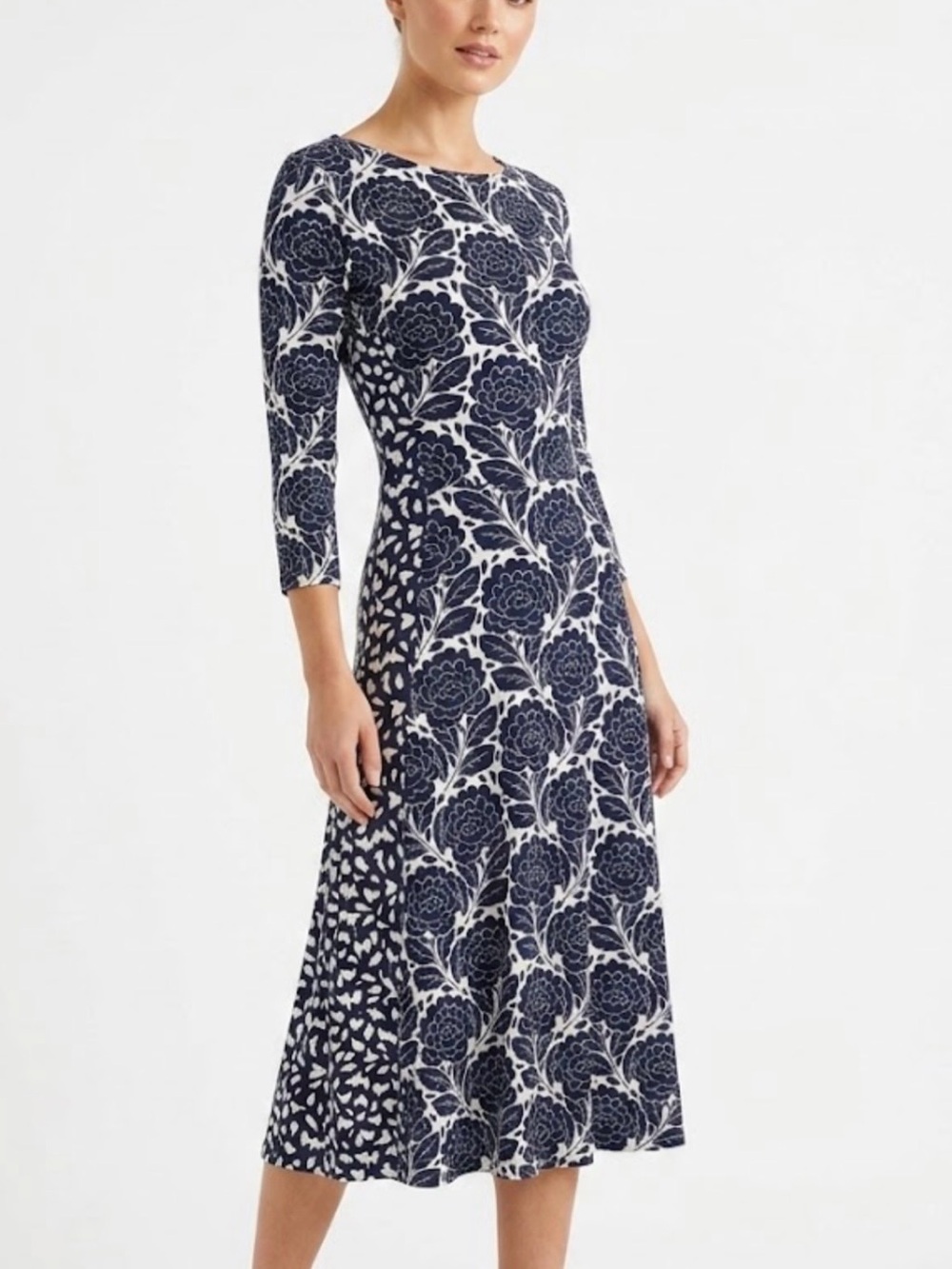 Boden Midi Dress. Sz 6 Navy/white Florals. Built In Tie Preppy. Wedding Guest